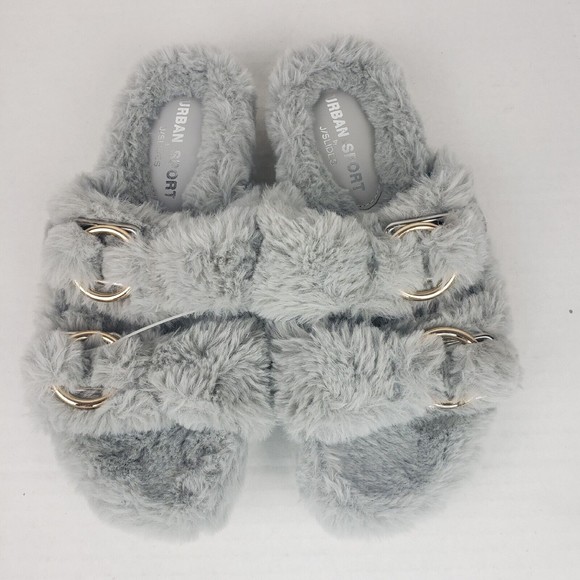J/Slides Urban Sport Womens Slippers BABEE Gray Faux Fur Slide  Size 8 M - Picture 2 of 10